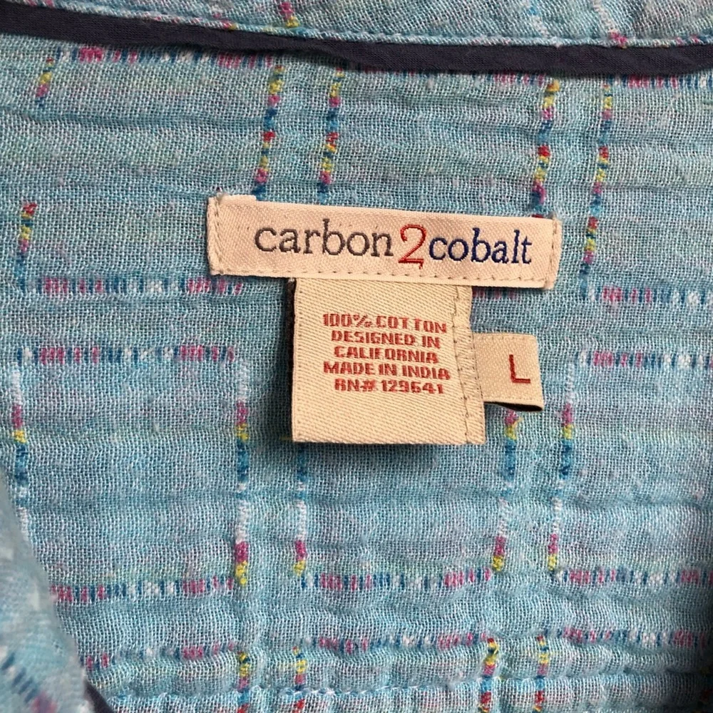 Carbon2Cobalt Blue Patchwork Stitched Boho Button Down Shirt Color Womens Large - Picture 8 of 13